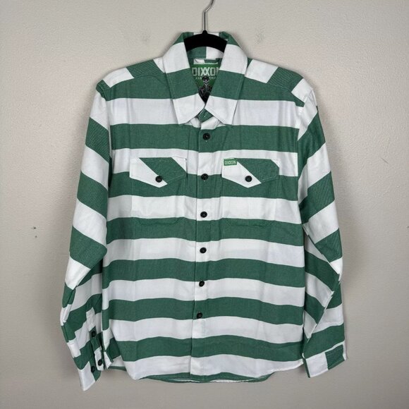 Dixxon Flannel Mens Size S Green White Stripe Long Sleeve Button Down Shirt - Picture 1 of 5